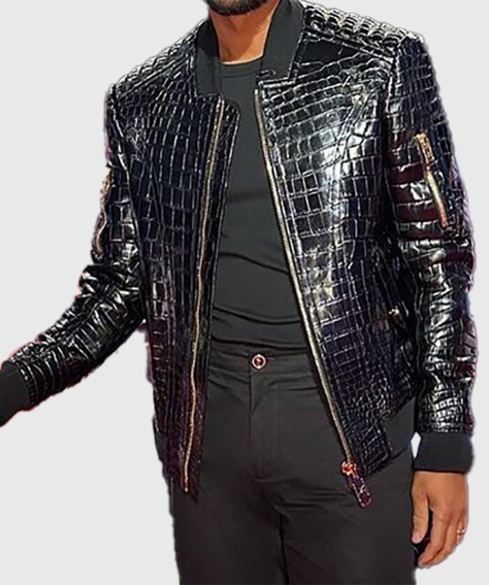 The-Voice-John-Legend Crocodile Black Faux Leather Jacket