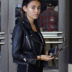 Madison Beer Black Biker Leather Jacket