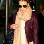 Rosie Huntington Maroon Leather Jacket