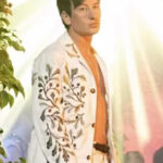 Barry Keoghan Saltburn Oliver Quick Green Leaf Embroidery White Jacket