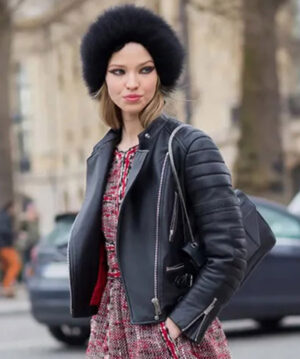 Sasha Luss Biker Leather Jacket