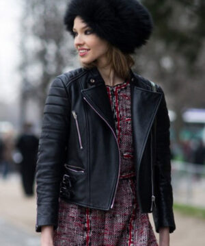 Sasha Luss Biker Leather Jacket Women