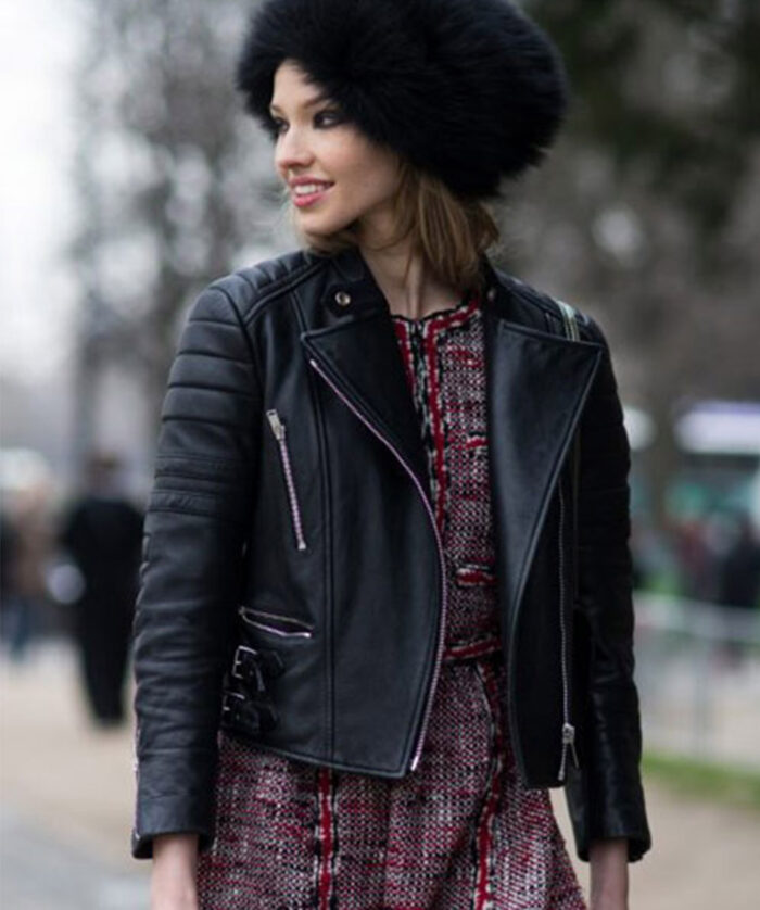 Sasha Luss Biker Leather Jacket Women