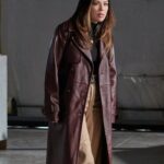 Family-History-Mysteries-Buried-Past Janel Parrish Maroon Leather Trench Coat