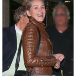 Sharon Stone Leather Brown Trench Coat