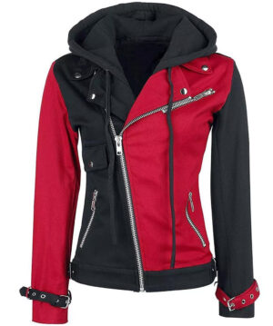 Harley Quinn Biker Black and Red Denim Jacket