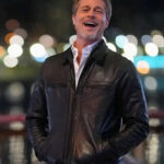 Wolfs 2024 Brad Pitt Black Leather Jacket Outfit