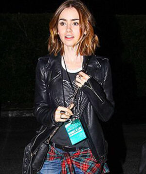 Lily Collins Biker Jacket
