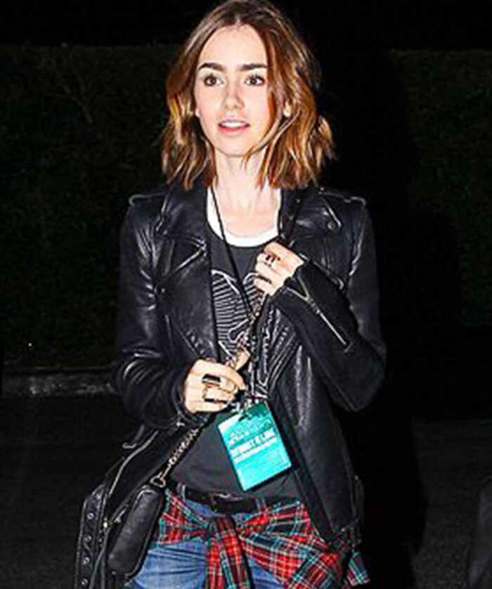 Lily Collins Biker Jacket