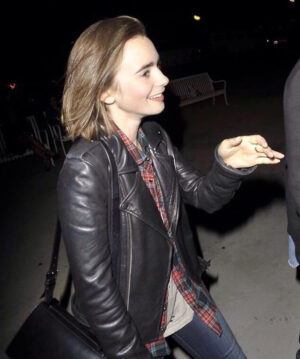 Lily Collins Biker Jacket