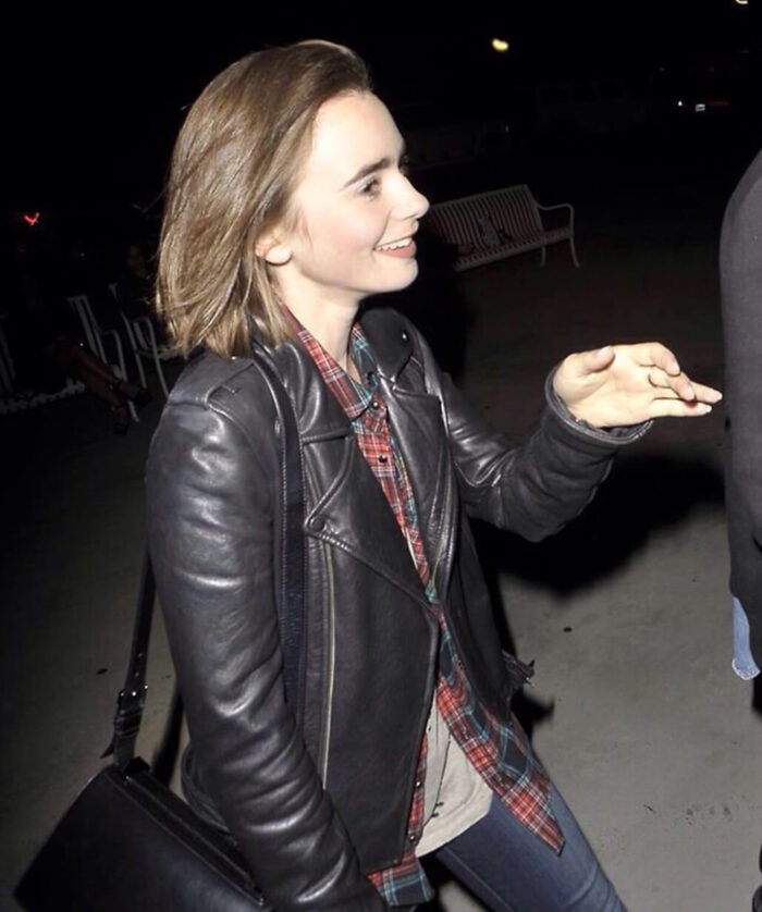 Lily Collins Biker Jacket