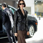 Lily Collins Leather Blazer
