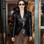 Lily Collins Leather Blazer