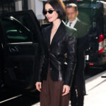 Lily Collins Leather Blazer