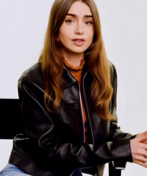 Lily Collins Leather Jacket