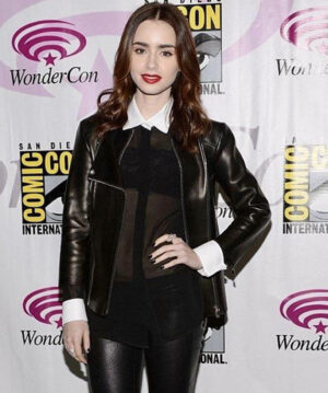 Lily Collins Leather Jacket