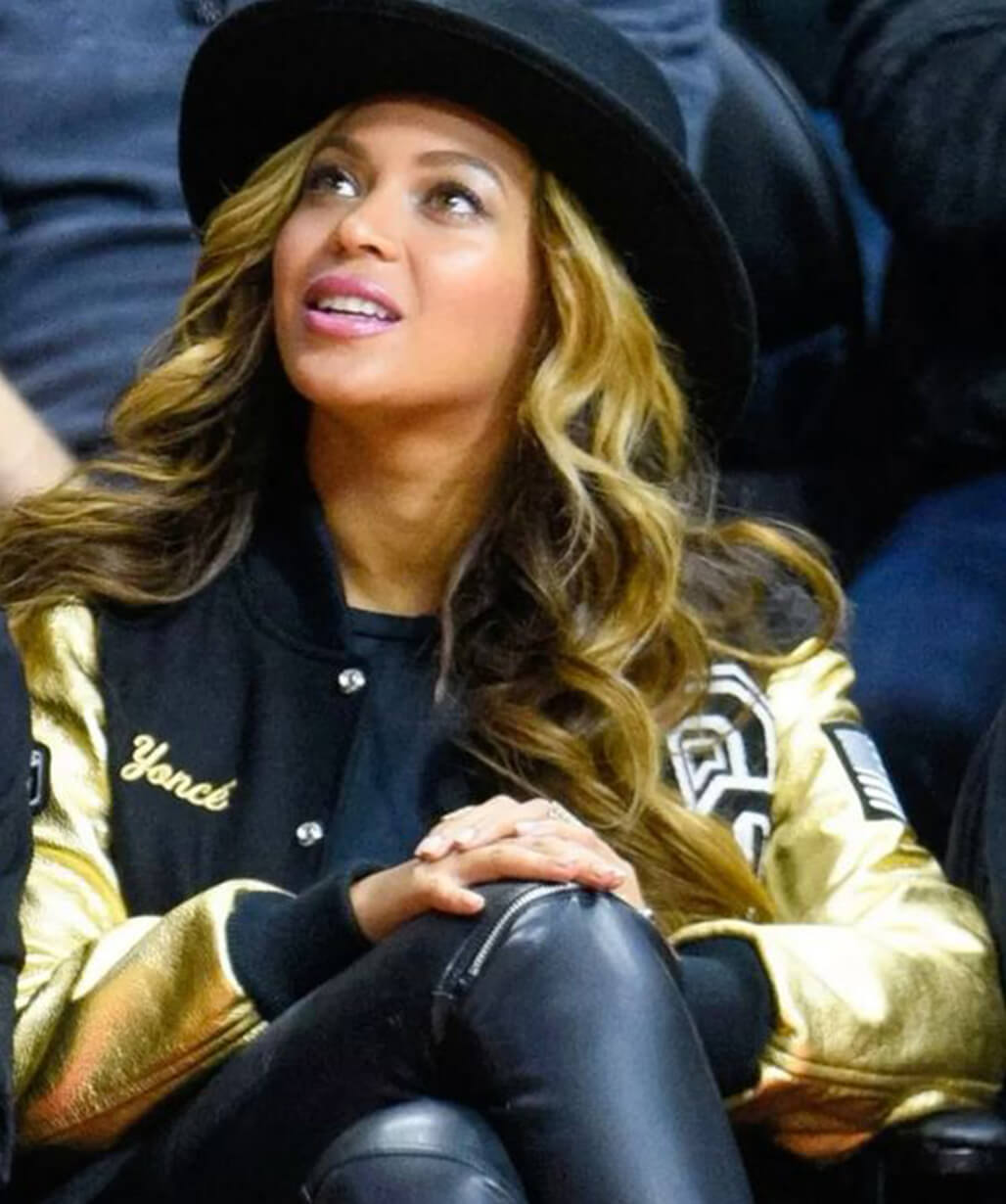 Beyonce Black & Golden Varsity Jacket - USA Leather Factory