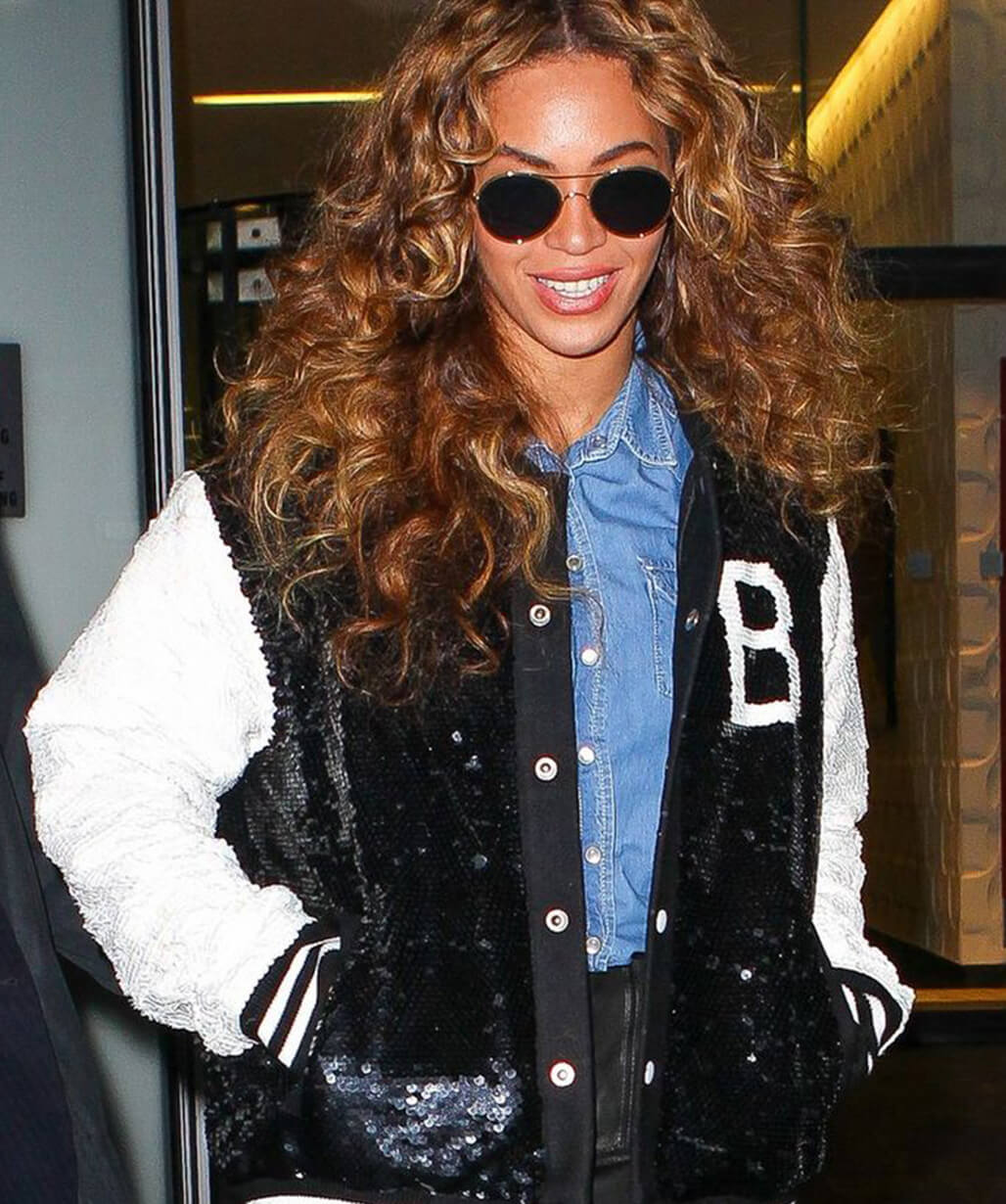 Beyoncé Black and White Varsity Jacket - USA Leather Factory