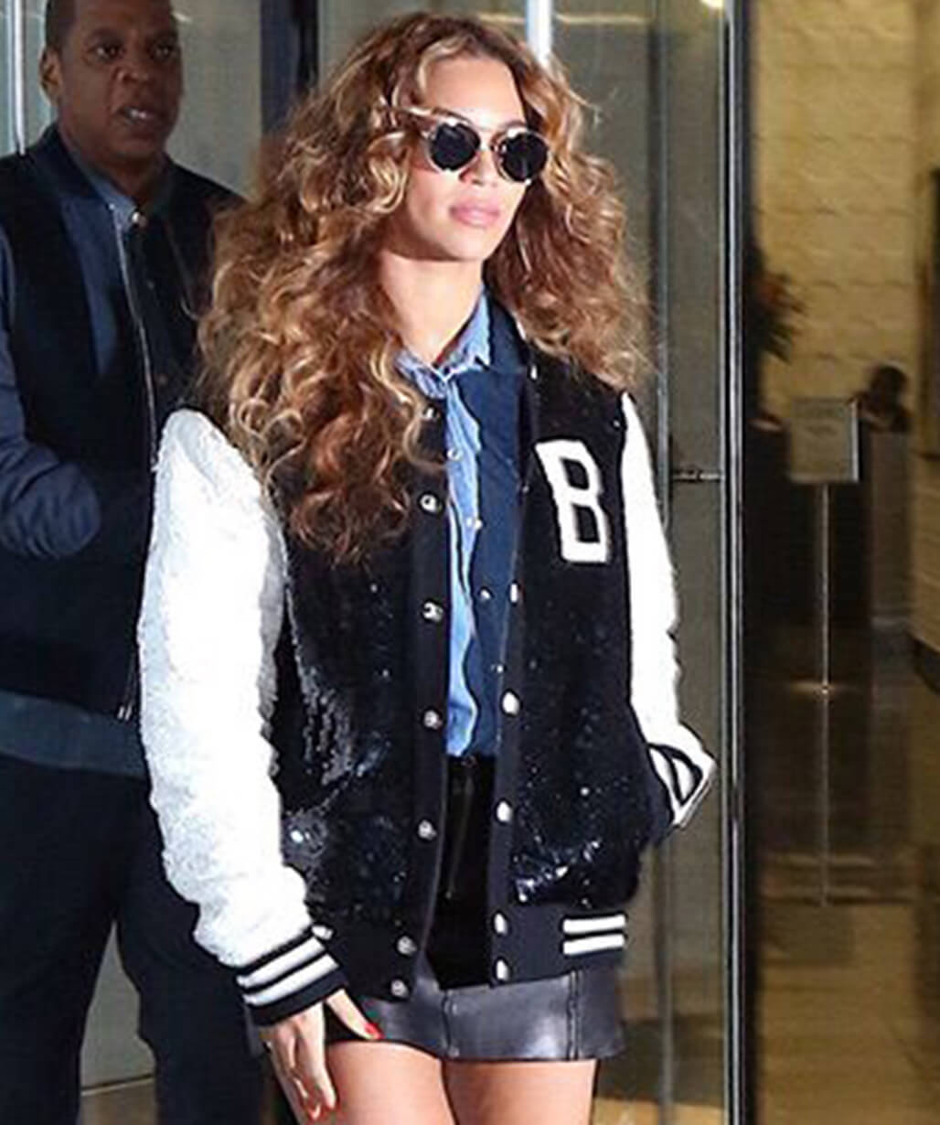 Beyoncé Black and White Varsity Jacket - USA Leather Factory