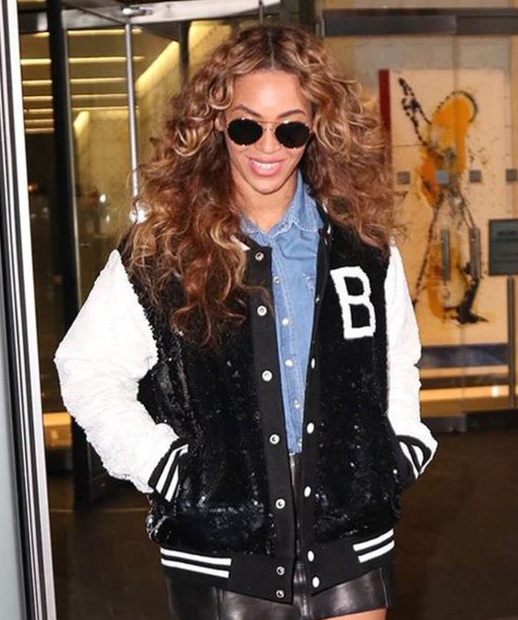 Beyoncé Black and White Varsity Jacket - USA Leather Factory