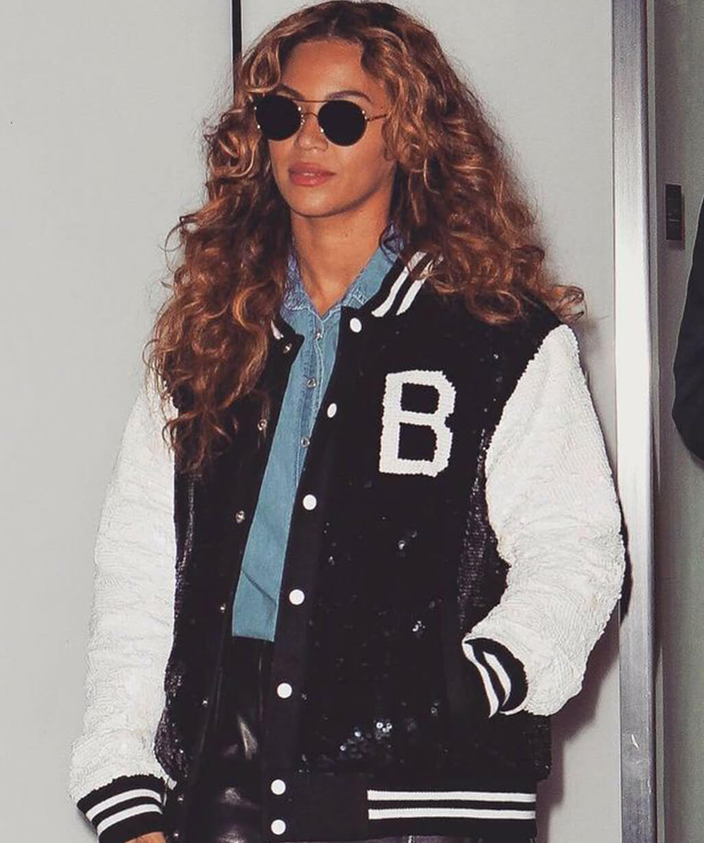 Beyoncé Black and White Varsity Jacket - USA Leather Factory
