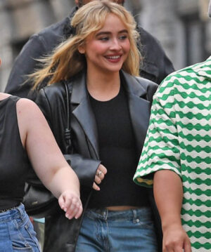 Sabrina Carpenter Black Leather Trench Coat