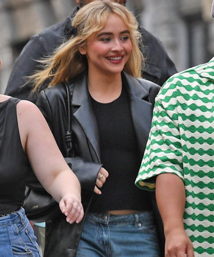 Sabrina Carpenter Black Leather Trench Coat