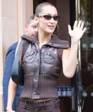 Bella Hadid Burgundy Leather Vest