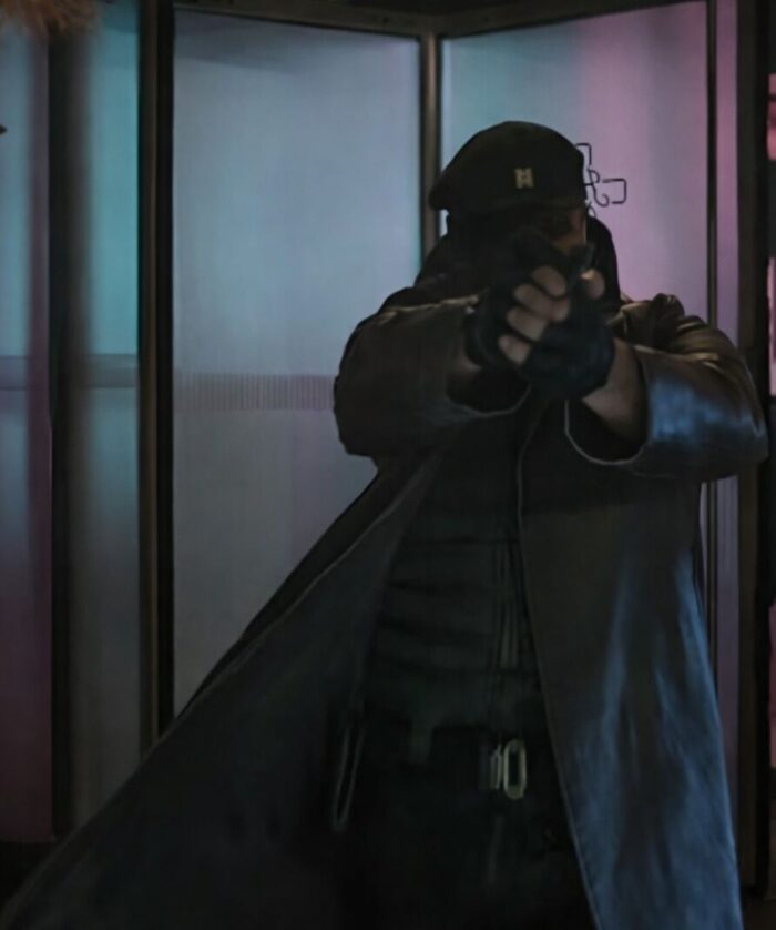 The Running Man 2025 Evan McCone Brown Leather Coat