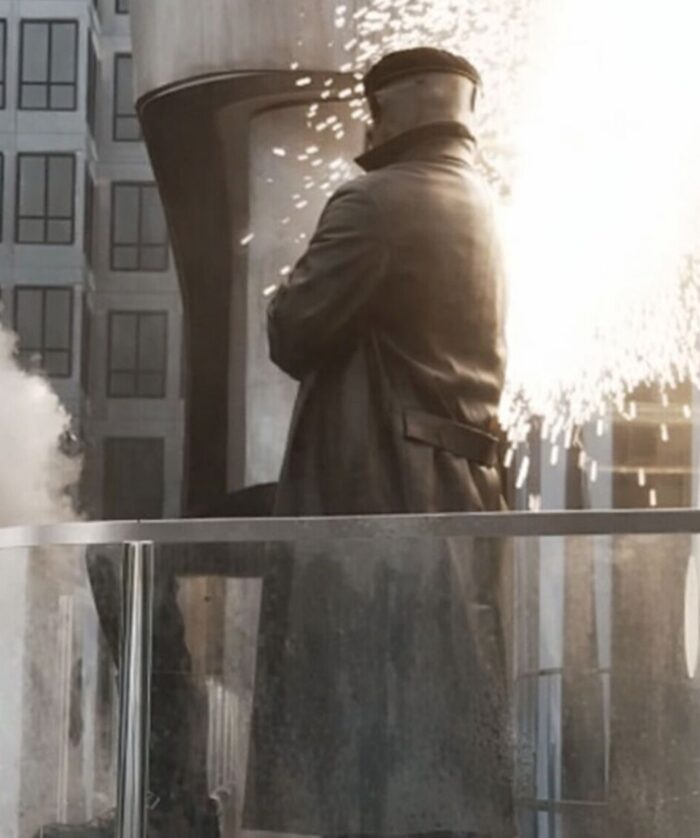 The Running Man 2025 Evan McCone Brown Leather Coat Men