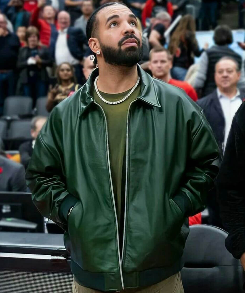 Champagne Papi Drake Green Leather Jacket - USA Leather Factory