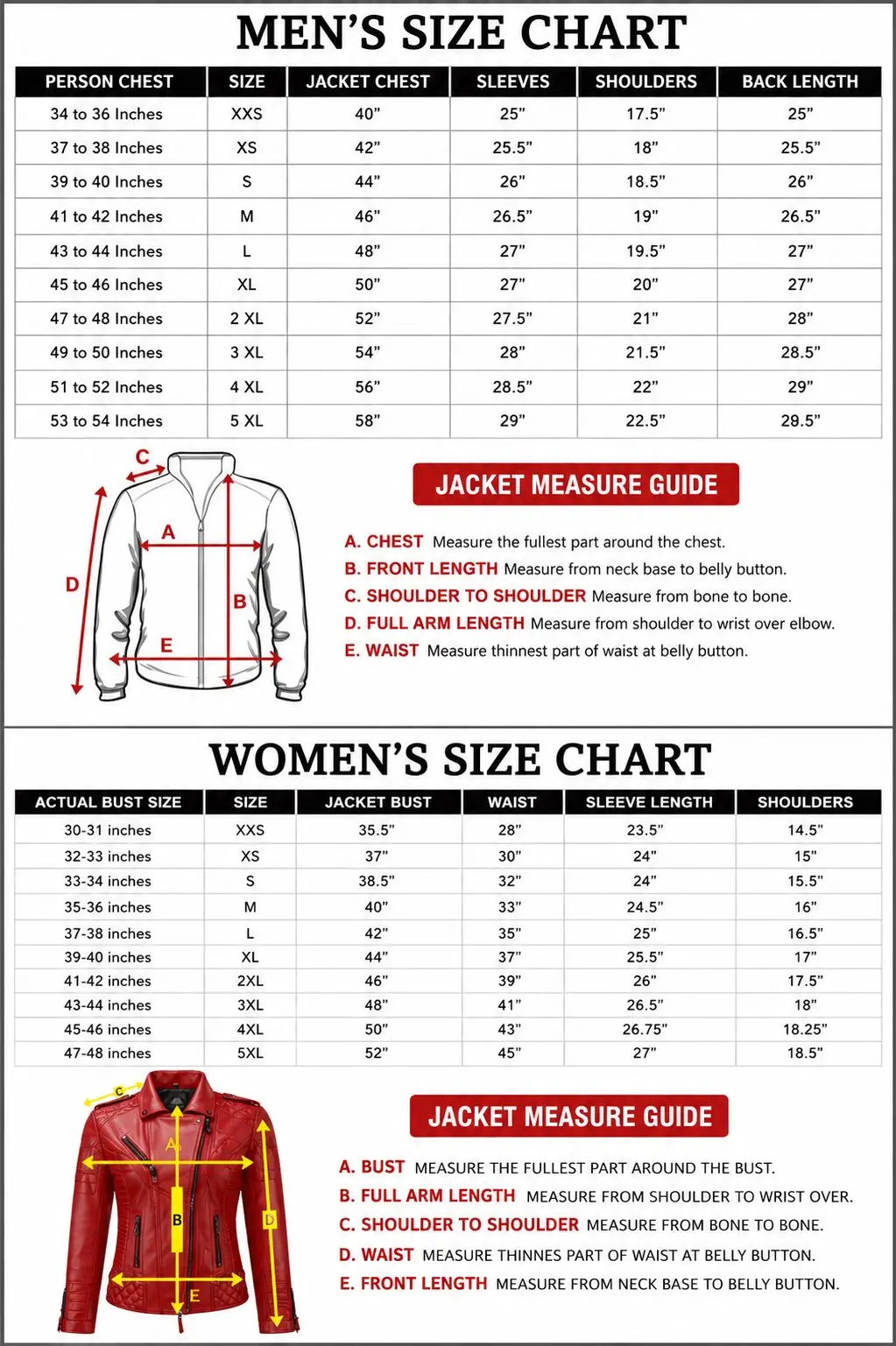 Men & Women Size Chart